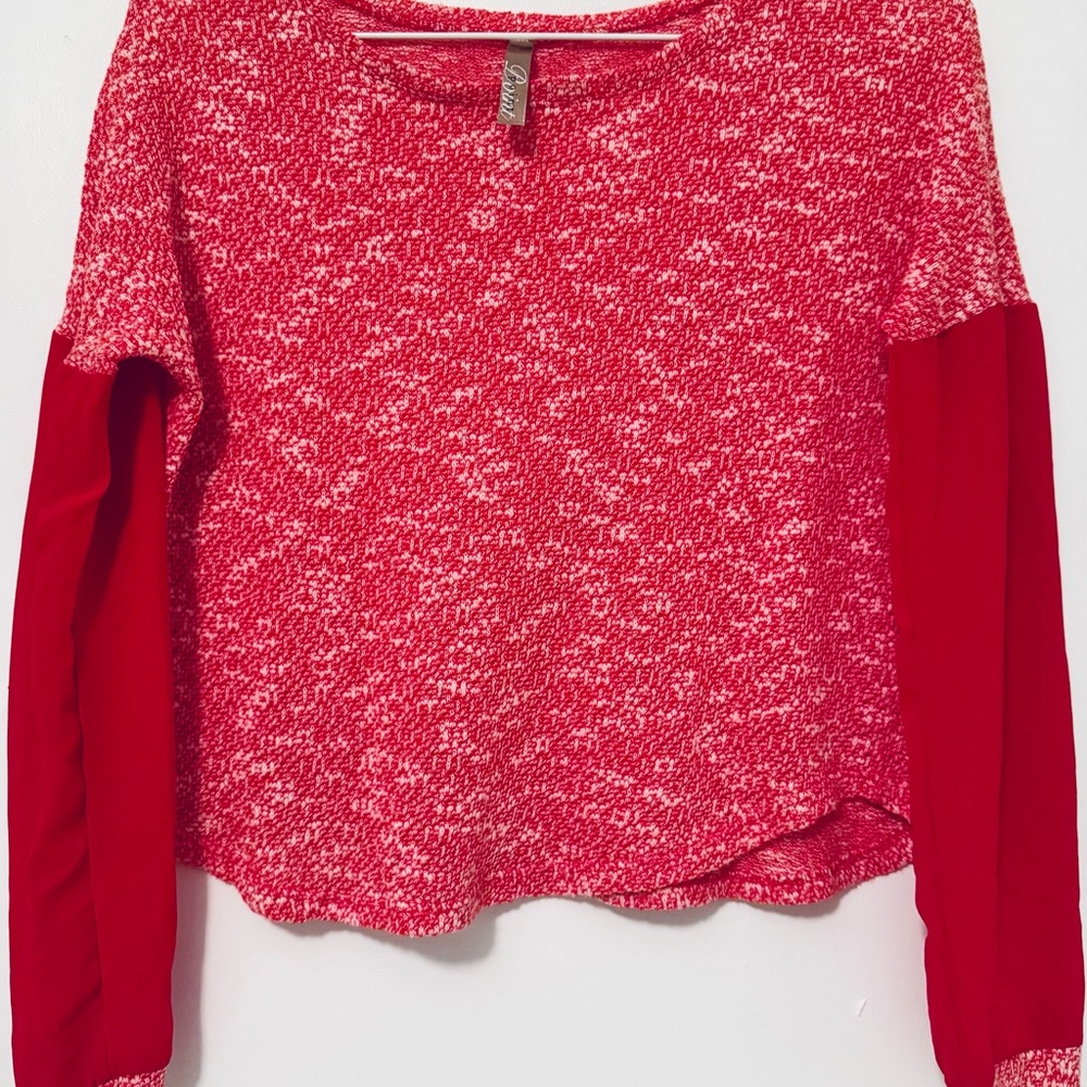 Stunning Red Top with Sheer Sleeves!